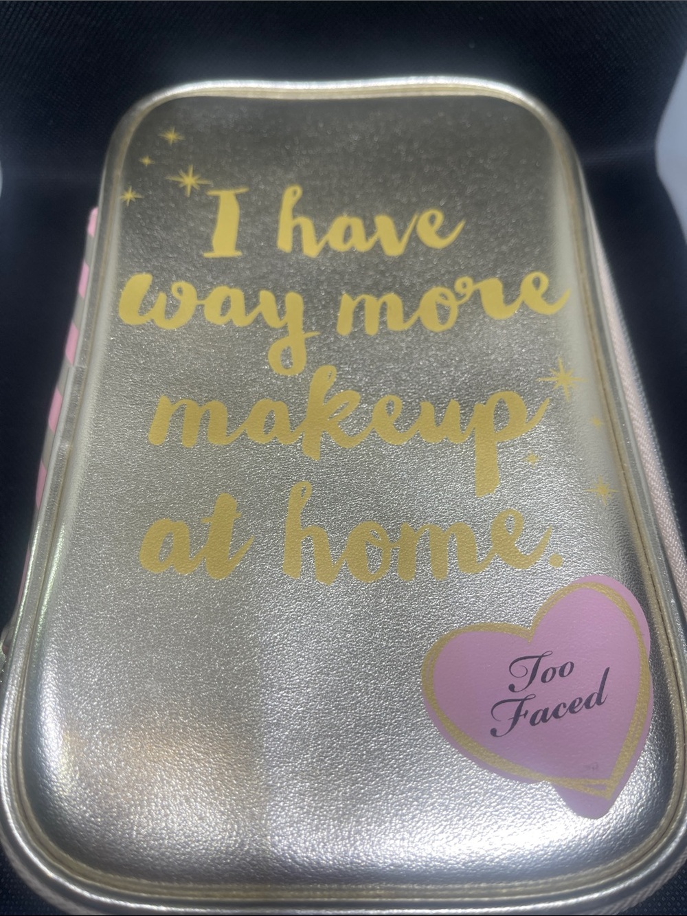 Too Faced Metallic Gold Tin with Pink Heart Accent